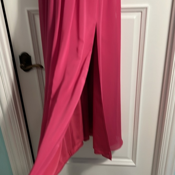 Azazie - Alia Floor-Length Dress - A-Line Pleated Chiffon - Fuchsia- Size 4- EUC - Picture 10 of 12